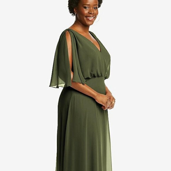 After Six 1565...V-Neck Split Sleeve Blouson Maxi Dress....Olive Green...Sz 18 - Picture 5 of 11